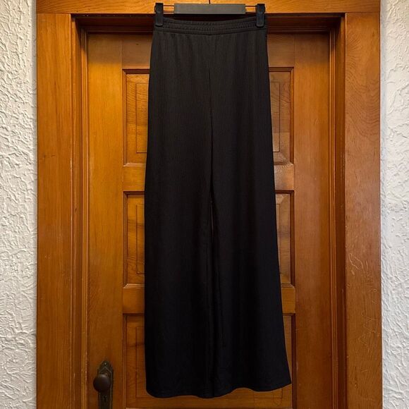Black Texture Stripes Stretchy Wide Leg Pants Women’s US XXS Petite - Picture 1 of 8